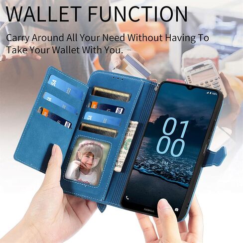 حافظة هاتف بمحفظة بتصميم سحاب لهاتف Nokia G100، حافظة جلدية لطيفة على البشرة مع مشبك مغناطيسي وحافظة لفتحات بطاقات متعددة لهاتف Nokia G100، SZY أحمر in Saudi Arabia