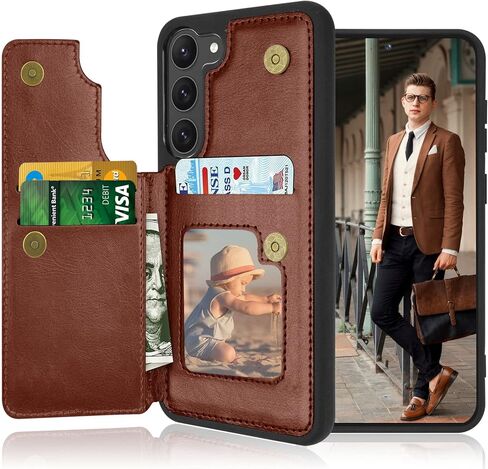حافظة محفظة Tekcoo Galaxy S23، فاخرة من جلد البولي يوريثان، فتحات حامل بطاقة الائتمان النقدية، إغلاق مغناطيسي، مسند فوليو، حافظة حماية نحيفة لهاتف سامسونج S23 5G - بني in Saudi Arabia