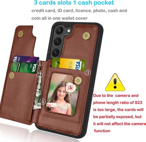 حافظة محفظة Tekcoo Galaxy S23، فاخرة من جلد البولي يوريثان، فتحات حامل بطاقة الائتمان النقدية، إغلاق مغناطيسي، مسند فوليو، حافظة حماية نحيفة لهاتف سامسونج S23 5G - بني in Saudi Arabia