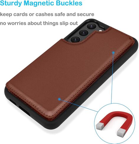 حافظة محفظة Tekcoo Galaxy S23، فاخرة من جلد البولي يوريثان، فتحات حامل بطاقة الائتمان النقدية، إغلاق مغناطيسي، مسند فوليو، حافظة حماية نحيفة لهاتف سامسونج S23 5G - بني in Saudi Arabia