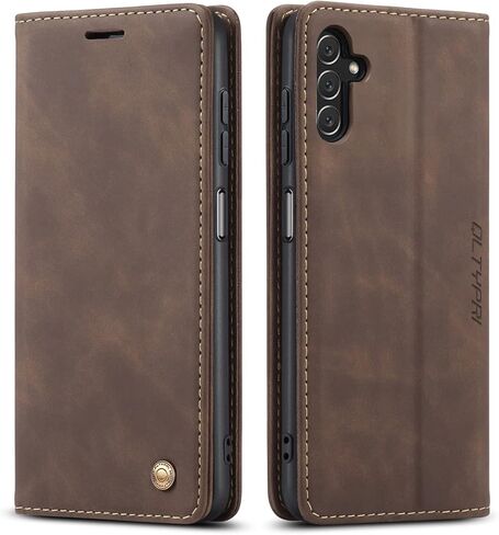 QLTYPRI Samsung Galaxy A13 5G case Vintage PU Leather Wallet Case TPU Bumper [Card Slots] [Hands-Free Kickstand] [Magnetic Closure] Shockproof Flip Folio Case for Samsung A13 5G/A04s - Coffee Brown in Saudi Arabia