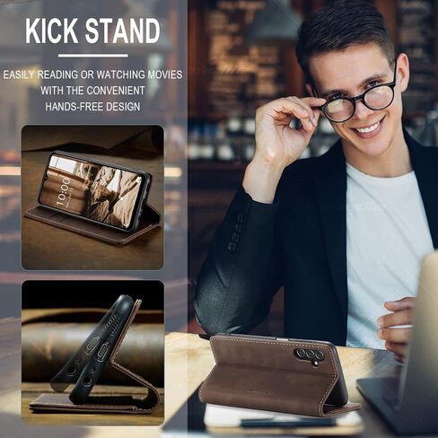 QLTYPRI Samsung Galaxy A13 5G case Vintage PU Leather Wallet Case TPU Bumper [Card Slots] [Hands-Free Kickstand] [Magnetic Closure] Shockproof Flip Folio Case for Samsung A13 5G/A04s - Coffee Brown in Saudi Arabia