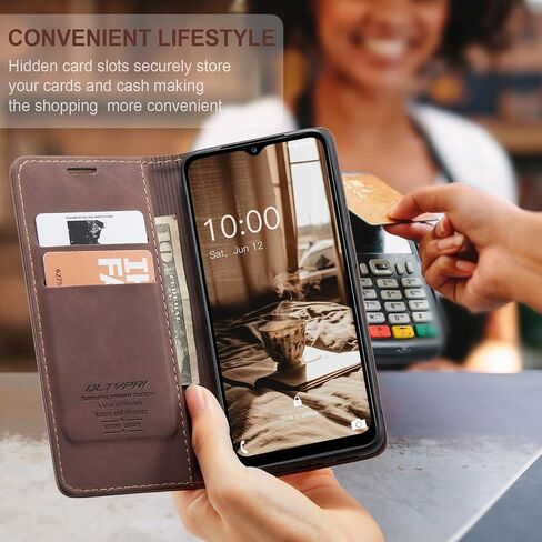 QLTYPRI Samsung Galaxy A13 5G case Vintage PU Leather Wallet Case TPU Bumper [Card Slots] [Hands-Free Kickstand] [Magnetic Closure] Shockproof Flip Folio Case for Samsung A13 5G/A04s - Coffee Brown in Saudi Arabia