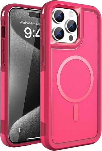 حافظة MAXCURY مغناطيسية لهاتف iPhone 15 Pro Max، متوافقة مع MagSafe، مقاومة للصدمات والسقوط، حماية شديدة التحمل لكامل الجسم، غطاء متين ونحيف وقوي للنساء والفتيات (ليمون/وردي) in Kuwait