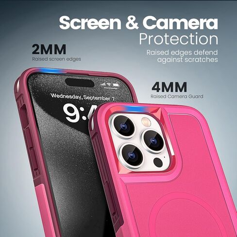 حافظة MAXCURY مغناطيسية لهاتف iPhone 15 Pro Max، متوافقة مع MagSafe، مقاومة للصدمات والسقوط، حماية شديدة التحمل لكامل الجسم، غطاء متين ونحيف وقوي للنساء والفتيات (ليمون/وردي) in Kuwait