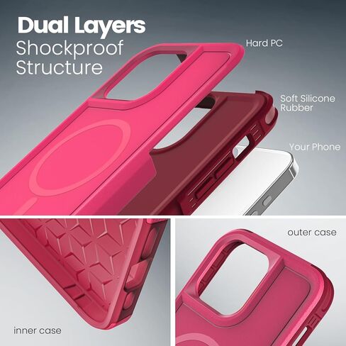 حافظة MAXCURY مغناطيسية لهاتف iPhone 15 Pro Max، متوافقة مع MagSafe، مقاومة للصدمات والسقوط، حماية شديدة التحمل لكامل الجسم، غطاء متين ونحيف وقوي للنساء والفتيات (ليمون/وردي) in Kuwait