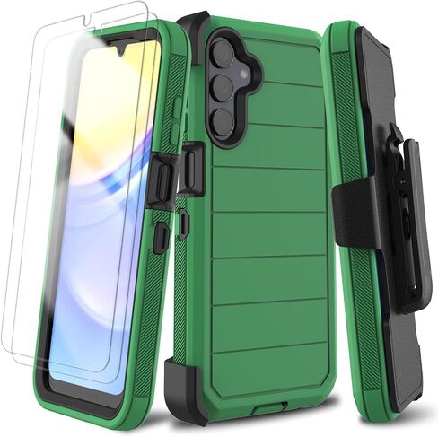 for Samsung Galaxy A15 5G Case with 2 Pack Screen Protector, Belt Clip Holster Kickstand Rugged Full-Body Heavy Duty Protection Military Grade Shockproof Cell Phone Cover (Black) in Saudi Arabia