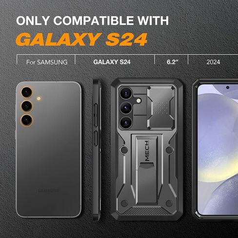 حافظة TONGATE لهاتف Samsung Galaxy S24 مع مسند، [غطاء كاميرا منزلق مدمج ومشبك حزام] حافظة هاتف Galaxy S24 مقاومة للصدمات من الدرجة العسكرية مع واقي شاشة، أسود in Kuwait