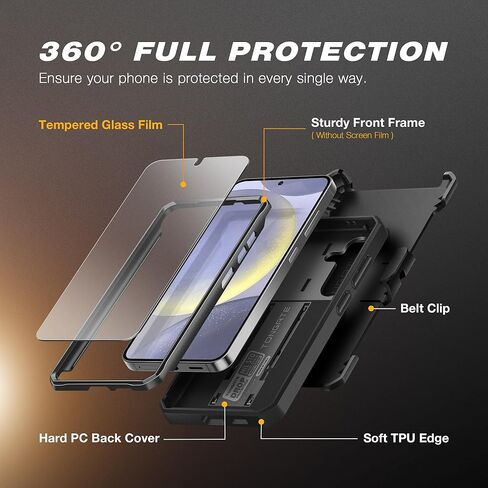حافظة TONGATE لهاتف Samsung Galaxy S24 مع مسند، [غطاء كاميرا منزلق مدمج ومشبك حزام] حافظة هاتف Galaxy S24 مقاومة للصدمات من الدرجة العسكرية مع واقي شاشة، أسود in Kuwait