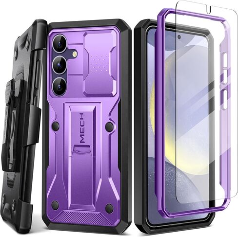 TONGATE for Samsung Galaxy S24 Case with Kickstand, [Bulit-in Slide Camera Cover & Belt-Clip] Full-Body Military Grade Shockproof Galaxy S24 Phone Case with Screen Protector, Black in Saudi Arabia