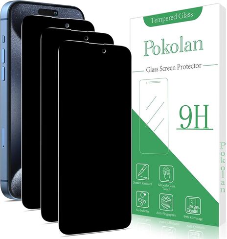 Pokolan [3-Pack Privacy Screen Protector for iPhone 15 Plus, 9H Hardness, Anti Spy Tempered Glass film, Anti-Scratch, Bubble Free, Case Friendly in Kuwait