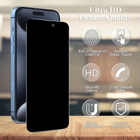 Pokolan [3-Pack Privacy Screen Protector for iPhone 15 Plus, 9H Hardness, Anti Spy Tempered Glass film, Anti-Scratch, Bubble Free, Case Friendly in Kuwait