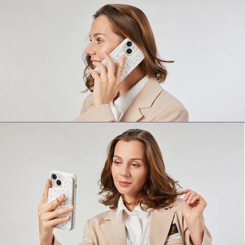 Elteker Phone Case Compatible with iPhone 13 Case with Card Holder,RFID Blocking Wallet Case for Women with Ring-Holder Case for iPhone 13 - Gray Leopard in Saudi Arabia