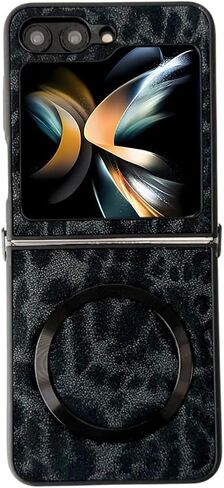 حافظة جلدية متوافقة مع هاتف Samsung Galaxy Z Flip 6، حافظة واقية مقاومة للصدمات ومضادة للسقوط متوافقة مع Magsafe للرجال والنساء، باللون الأسود، 3C-BC6-09146-Black in Saudi Arabia