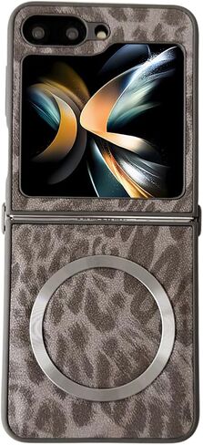 Leather Case Compatible with Samsung Galaxy Z Flip 6, Cute Leopard Animal Cheetah Print Anti-Fall Shockproof Protective Case Compatible with Magsafe for Men Women, Black, 3C-BC6-09146-Black in Saudi Arabia