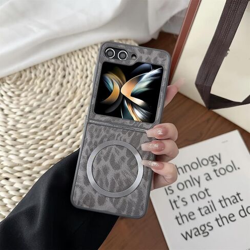 Leather Case Compatible with Samsung Galaxy Z Flip 6, Cute Leopard Animal Cheetah Print Anti-Fall Shockproof Protective Case Compatible with Magsafe for Men Women, Black, 3C-BC6-09146-Black in Saudi Arabia