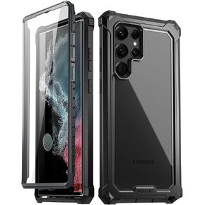 Poetic Guardian Case Compatible with Galaxy S22 Ultra 5G 6.8 inch, Built-in Screen Protector Work with Fingerprint ID, Full Body Hybrid Shockproof Protective Rugged Clear Cover Case, Black/Clear