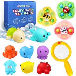 Baby Bath Toys Gift for Toddlers Kids Year Old Age 1 2 3, Infant Bathtub Toys Set with Suction Cup Spinners, Animal Toys, Swimming Toys, Easter Basket Christmas Stocking Stuffer for Toddlers