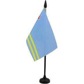 AZ FLAG Aruba Table Flag 4'' x 6'' - Aruban Desk Flag 15 x 10 cm - Black Plastic Stick and Base