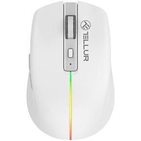 TELLUR Wireless Mouse Silent Click, Rechargeable, 2.4 Ghz USB Nano Receiver, Mouse Wireless Rechargeable, 1600DPI, RGB Light Band, Slim and Light Design to Carry (White)