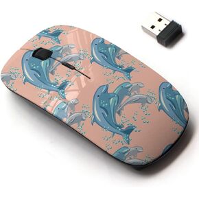 2.4G Wireless Mouse with Cute Pattern Design for All Laptops and Desktops with Nano Receiver - Fun Dolphin Family