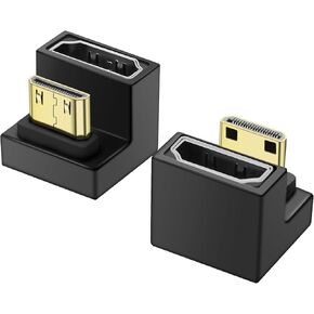 PNGKNYOCN U Shape 8K Mini HDMI to HDMI Adapter,180 Degree 2 Pack 48Gbps 2.1 Version Mini HDMI Male to HDMI Female Converter Adapter with LED Light for DSLR Portable Camcorder Tablet (Up Angle