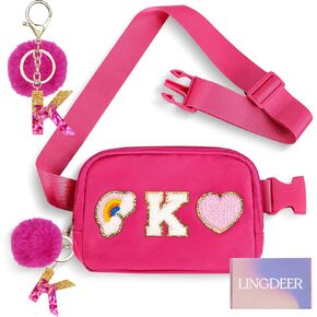 Personalized Belt Bag with Keychain, Fanny Pack for Girls Women, Initial Birthday Gifts for Teen Girls Mom, Crossbody Bag, Small Waist Packs, Travel Essential, Christmas Preppy Gifts (Blue A)