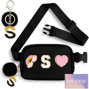 Personalized Belt Bag with Keychain, Fanny Pack for Girls Women, Initial Birthday Gifts for Teen Girls Mom, Crossbody Bag, Small Waist Packs, Travel Essential, Christmas Preppy Gifts (Blue A)
