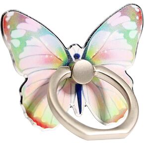 Butterfly Cell Phone Ring Stand Holder, Cute Butterfly Pattern Painted Metal Finger Stand Kickstand 360°Rotation Phone Ring Holder Stand Ring Hand Grip with Knob Loop（Green）