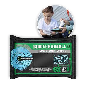 Surviveware Biodegradable Wet Wipes, Face and Body Wipes for Post Workout and Camping, Wipes for Adults, Large Wipes, 40 Count