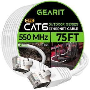 GearIT Cat6 Outdoor Ethernet Cable (75ft) 23AWG Pure Copper, FTP, LLDPE, Waterproof, Direct Burial, In-Ground, UV Resistant, POE, Network, LAN, Internet, Cat 6, Cat6 Cable - 75 Feet