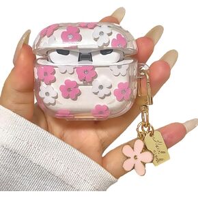 Cute Flower Compatible with AirPods 3 Case Cover 2021,Cartoon Floral Pattern Design for Women Girl,Soft Silicone Shockproof Protective Skin Cover with Keychain for AirPods 3rd Generation