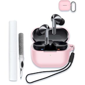Case for Samsung Galaxy Buds 3/Buds 3 Pro AI True Wireless Bluetooth Earbuds, Soft Silicone Protective Portable Scratch Shock Resistant Shell with Cleaner Kit & Carabiner & Lanyard，Pink