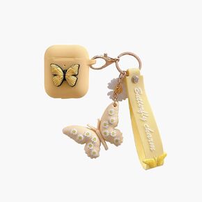 Heniu for Airpod Case, 3D Butterfly Silicone Airpods Case Cute Cover with Keychain Compatible for Apple Airpods 2&1 Charging Case-Yellow