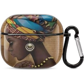 Compatible with Airpods 3 Case Cover 2021 with Keychain Afro African American Woman Pattern, Apple AirPod Headphone Cover Unisex Shockproof Protective Wireless Charging