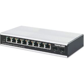 Intellinet Network Solutions 8-Port Industrial Gigabit Ethernet PoE+ Switch w/2 SFP Ports / IP40 Rated / 240W Max Power Budget / Desktop/DIN-Rail Mount in Harsh Environments / 2 Term. Blocks / 508261