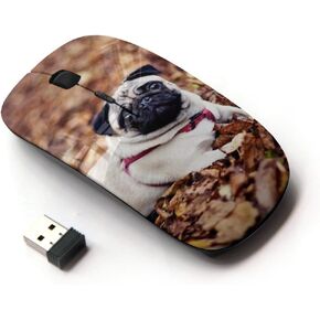 [ Optical 2.4G Wireless Mouse [ Pug Autumn Pet Dog Leaves Nature ]