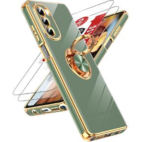 LeYi for Moto G Stylus 5G 2022 Case: with Tempered Glass Screen Protector [2 Pack] 360° Rotatable Ring Holder Magnetic Kickstand, Plating Rose Gold Edge Motorola G Stylus 5G 2022 Case, Black