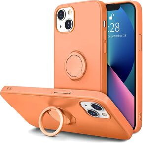 Hython Case for iPhone 13 Case with Ring Stand [360° Rotatable Ring Holder Magnetic Kickstand] [Soft Microfiber Lining] Slim Shockproof Rubber Protective Phone Case Cover for Women Girls, Pink Sand