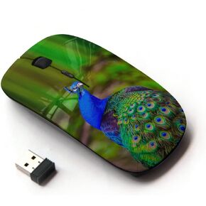 [ Optical 2.4G Wireless Mouse ] Peacock Green Vibrant Purple Blue Bird