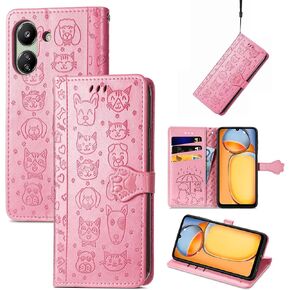 Wallet Phone Case for Xiaomi Redmi 13C,Cute Cartoon Cat Dog Pattern PU Leather Case,Magnetic Clasp and Cash Card Slots Phone Holster for Redmi 13C,CD Purple