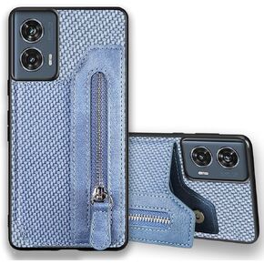 for Moto Edge 2024 Case, Motorola Edge 5G 2024 Wallet Case PU Learher Embossed Carbon Fiber Pattern | Credit Card Slots Back Wallet Cover | Double Magnetic Buttons Flip Cover -Blue