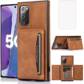 NKECXKJ Design for Samsung Galaxy Note 20 Wallet Case with Tempered Glass Screen Protector PU Leather Credit Card Holder Slot Phone Cases Kickstand Shockproof Protective Cover for Men 6.7 inch Black in Saudi Arabia