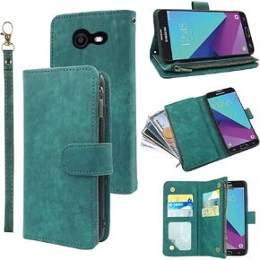 Compatible with Samsung Galaxy J7 Prime 2017 J 7 Skypro Sky Pro J7V V S727VL Wallet Case and Premium Vintage Leather Flip Credit Card Holder Phone Cover for Glaxay Halo7J Perx J7prime Women Men Pink