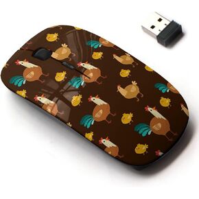 2.4G Wireless Mouse with Cute Pattern Design for All Laptops and Desktops with Nano Receiver - Cute Brown Different Chicken