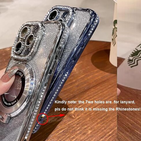 Magnetic Kickstand Glitter Case for iPhone 15 Pro Max, [Compatible with Magsafe] Luxury Bling Sparkly Diamond Rhinestones with Camera Protector Women Girls Case for iPhone 15 Pro Max (Silver) in Saudi Arabia