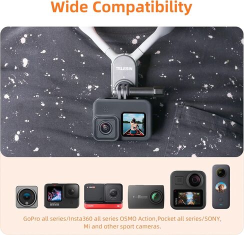 حامل جهاز إلكتروني محمول من AFAITH، متوافق مع GoPro Hero 11/10/9/8/7/6 أسود، OSMO Action، Xiaoyi 4K وكاميرات الحركة، حامل رقبة قياسي، 0.4 رطل in Saudi Arabia