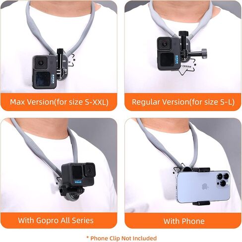 حامل جهاز إلكتروني محمول من AFAITH، متوافق مع GoPro Hero 11/10/9/8/7/6 أسود، OSMO Action، Xiaoyi 4K وكاميرات الحركة، حامل رقبة قياسي، 0.4 رطل in Saudi Arabia