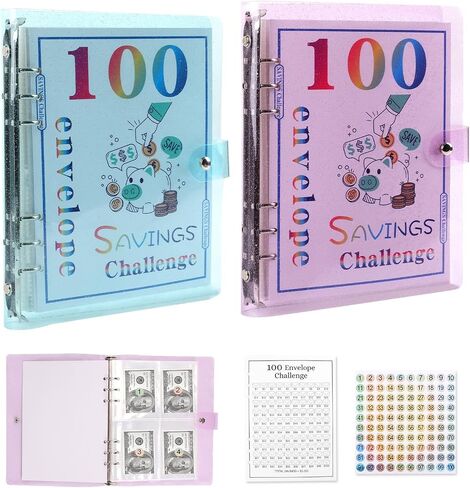 تحدي توفير المال في 100 ظرف، مجلد توفير المال، كتاب تحديات التوفير الممتع مع مغلفات، توفير المال مقاس A5، كتاب الميزانية للعائلة، مجلد الميزانية مع مظاريف نقدية لتوفير 5050 دولارًا وقلمًا in Saudi Arabia