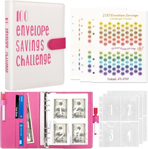 100 Envelopes Money Saving Challenge, Money Saving Binder, Fun Savings Challenges Book with Envelopes, A5 Money Saving, Budget Book for Family, Budget Binder with Cash Envelopes to Save $5050 & Pen in Saudi Arabia